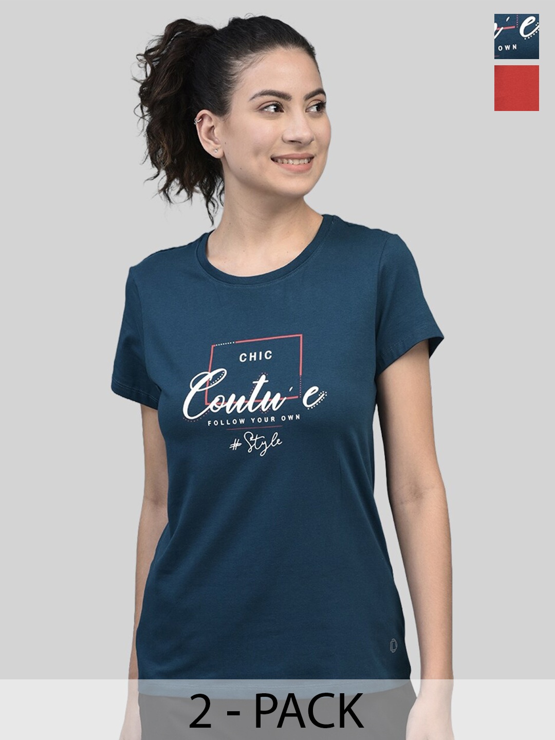 Dollar Pack Of 2 Typography Cotton Printed T-shirt, Blue
