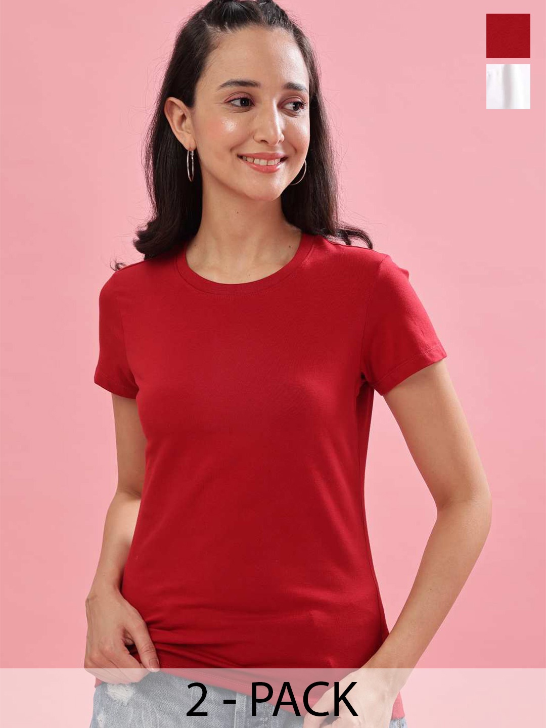 

Dollar Pack Of 2 Round Neck Cotton T-shirt, Maroon
