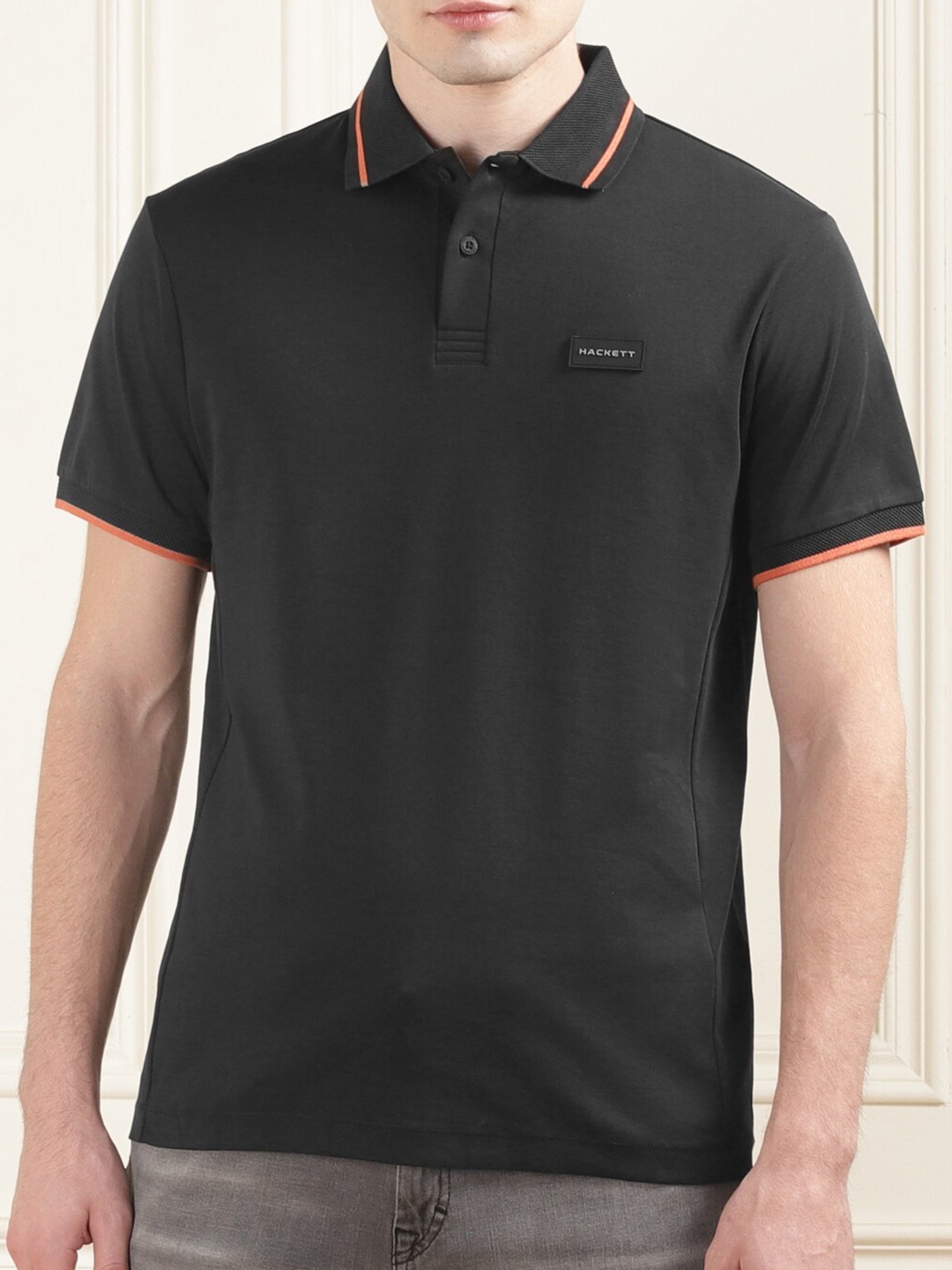 

HACKETT LONDON Polo Collar Short Sleeves Cotton T-shirt, Black