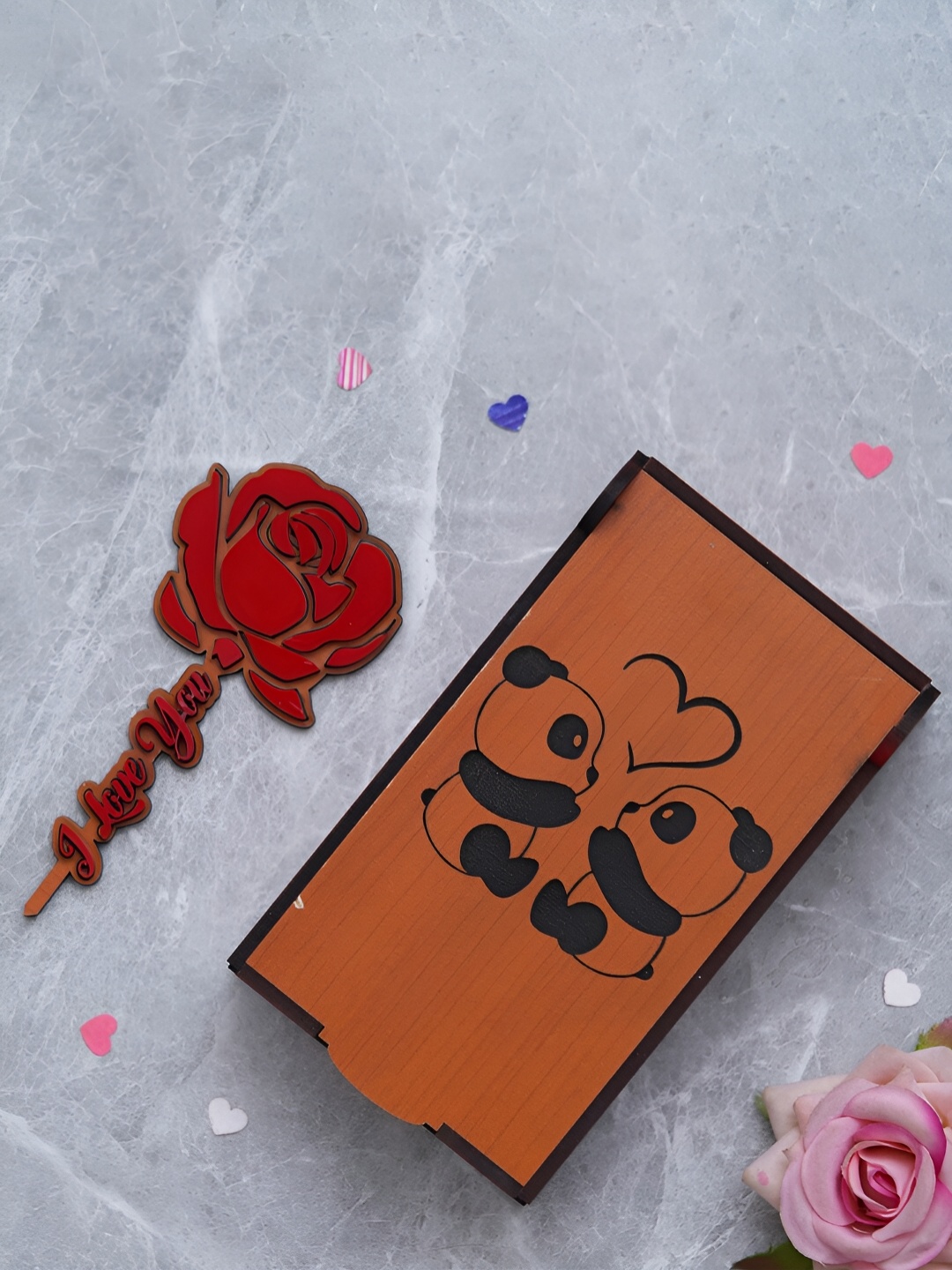 

eCraftIndia Brown I Love You & Cute Panda Couple Wooden Decorative Showpieces Gift