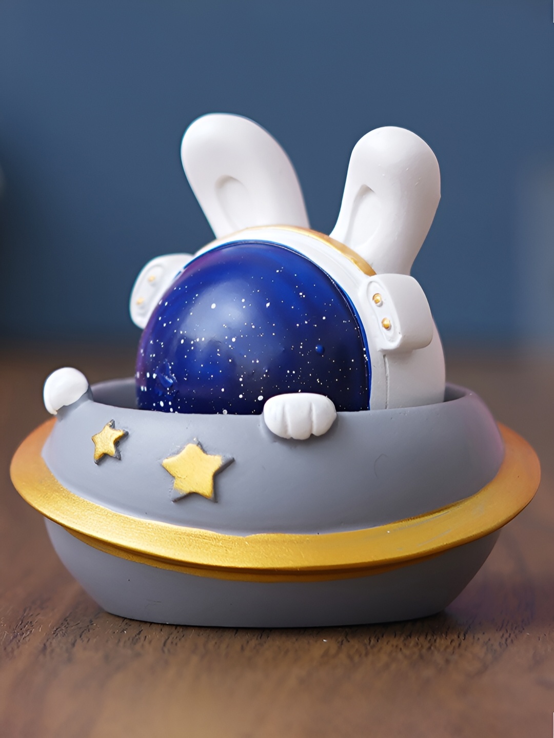 

eCraftIndia White & Grey Astronaut Sky Rabbit in Flying Saucer Statue Figurine Showpiece