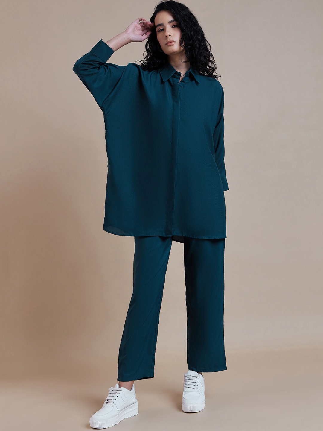 

The Roadster Lifestyle Co. Shirt Collar Shirt With Trousers, Teal