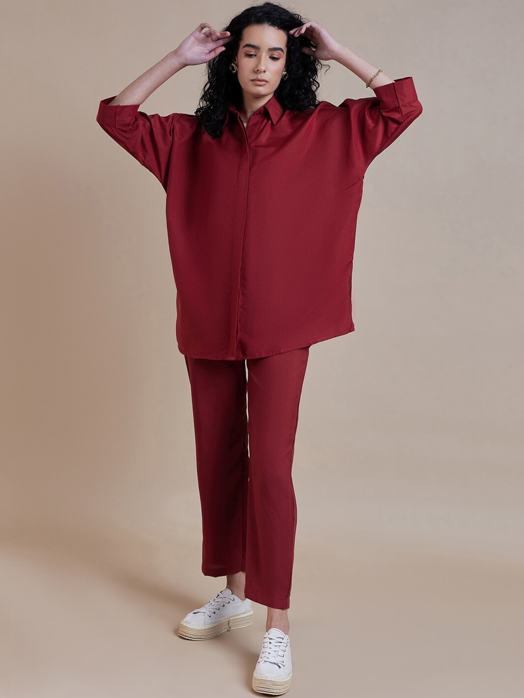 

The Roadster Lifestyle Co. Maroon Long Sleeves Shirt With Trousers