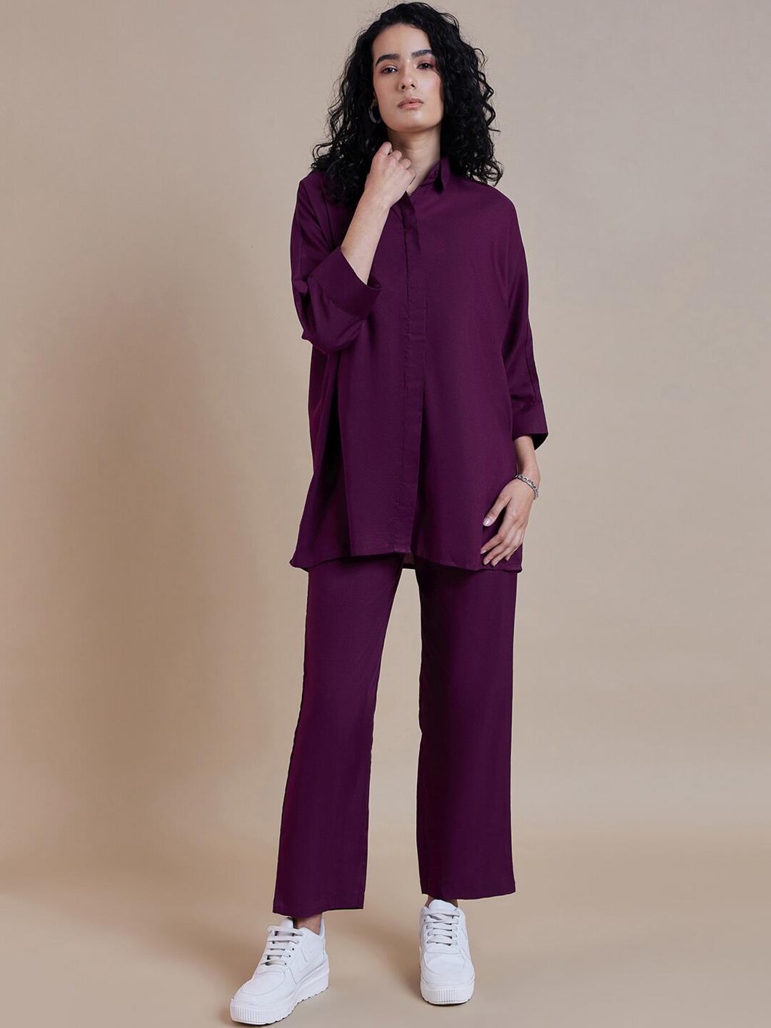 

The Roadster Lifestyle Co. Shirt Collar Shirt With Trousers, Purple