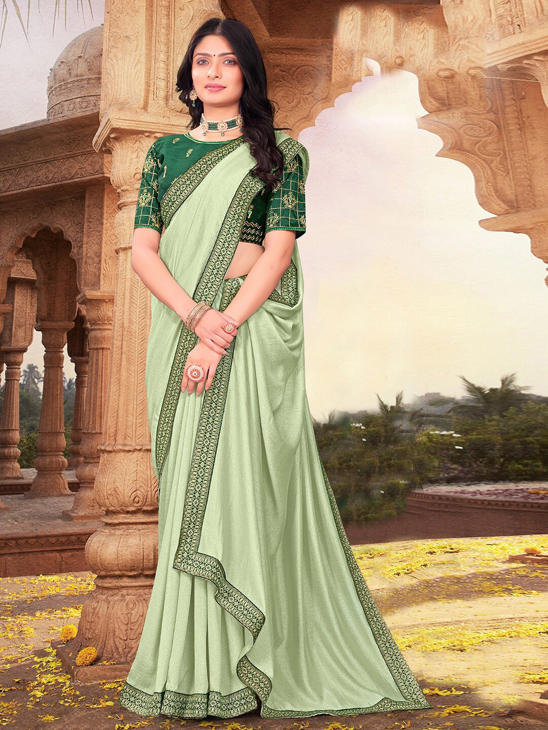 

SIRIL Gotta Patti Zari Saree, Green