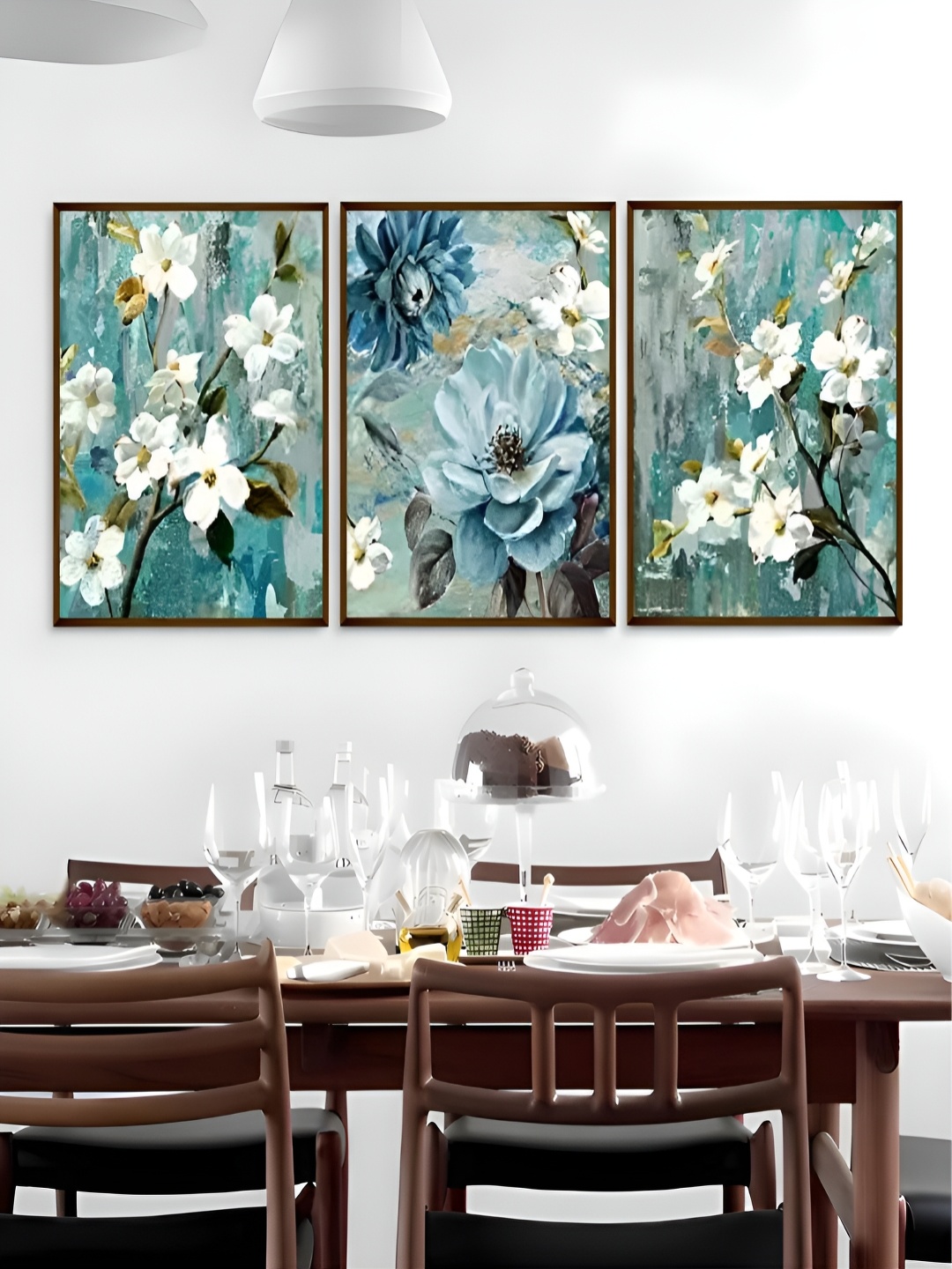 

The Art House Blue & White 3 Pieces Floral and Botanical Wooden Wall Art