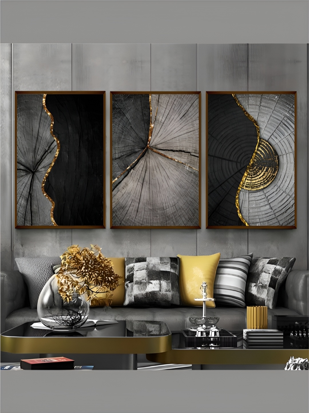 

The Art House Black & Grey 3 Pieces Abstract Wooden Wall Art