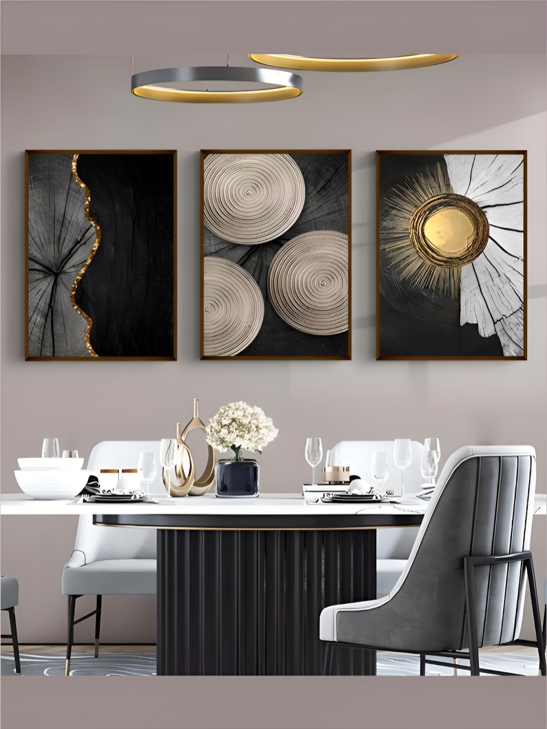 

The Art House Black & Grey 3 Pieces Abstract Wooden Wall Art