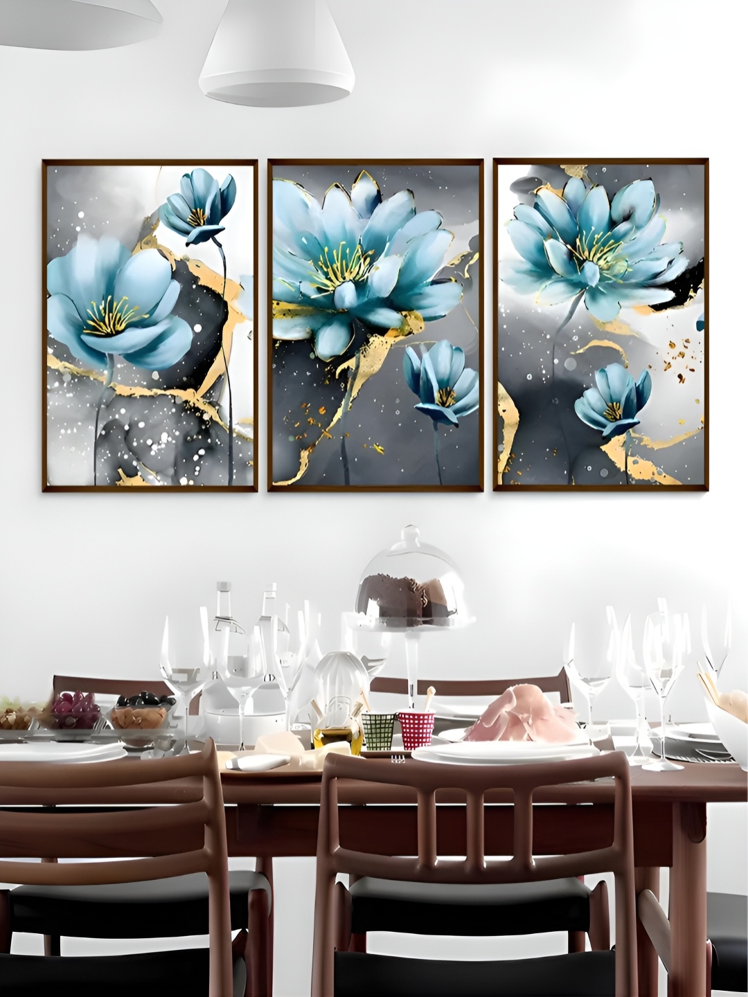 

The Art House Blue & Grey 3 Pieces Floral and Botanical Wooden Wall Art