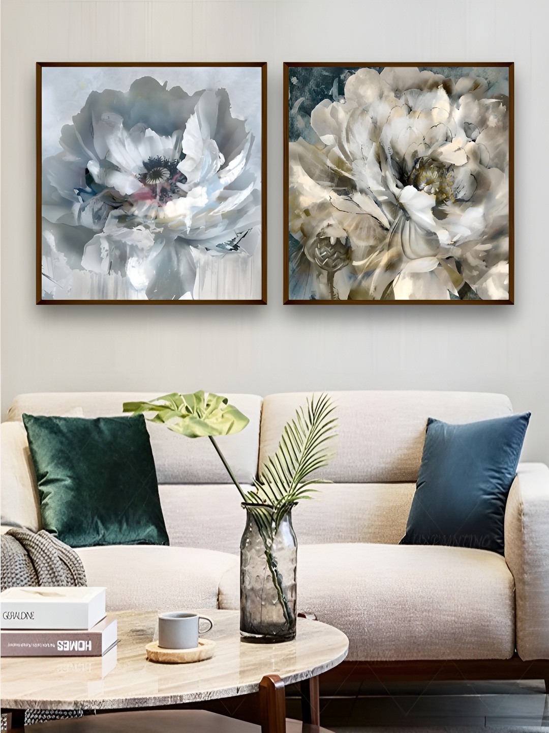 

The Art House Grey & Beige 2 Pieces Floral and Botanical Wooden Wall Art