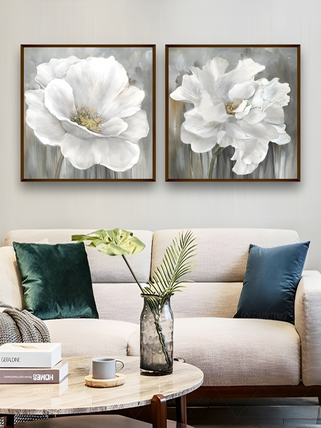 

The Art House White & Grey 2 Pieces Floral and Botanical Wooden Wall Art