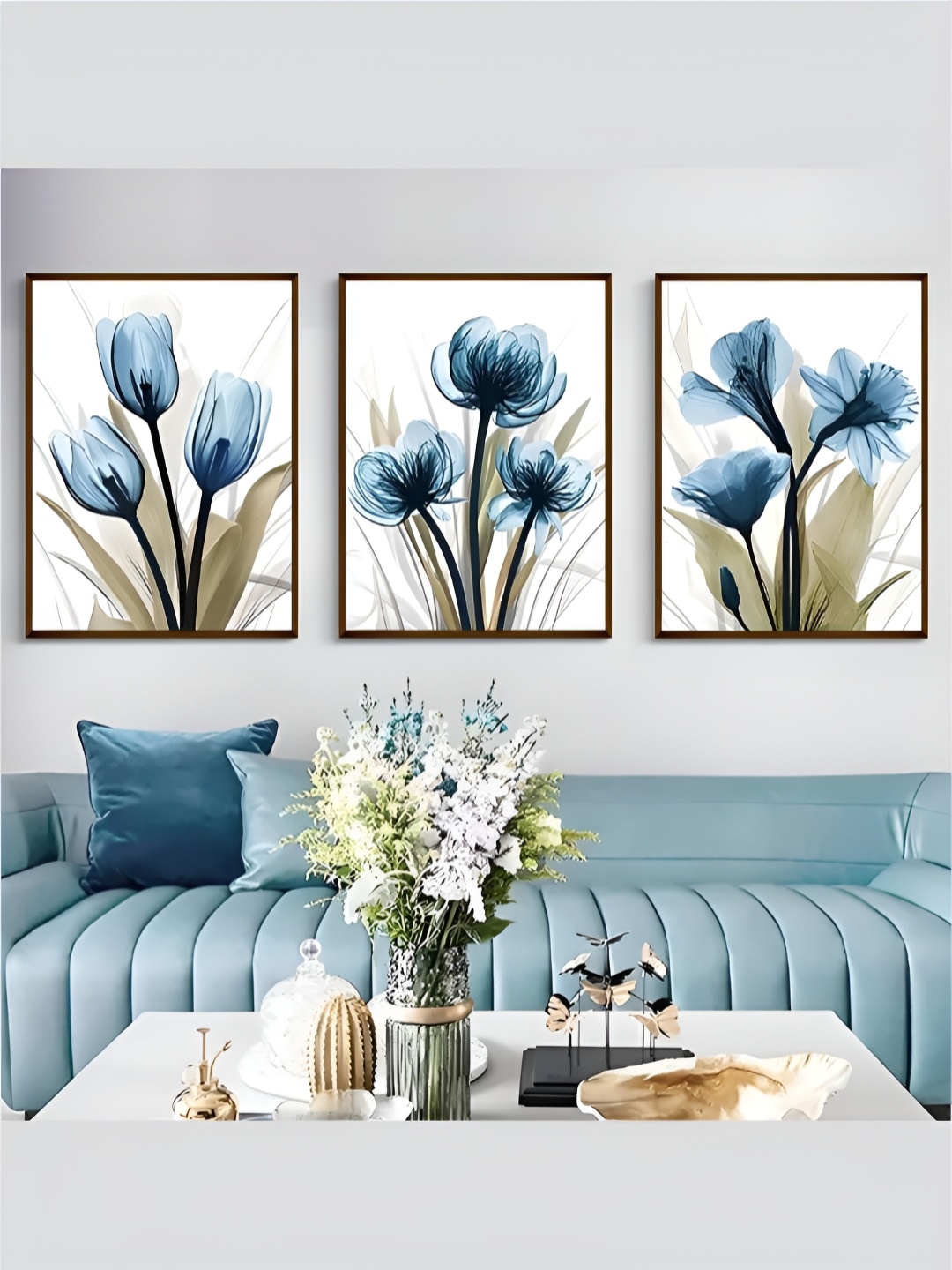 

The Art House White & Blue 3 Pieces Floral and Botanical Wooden Wall Art