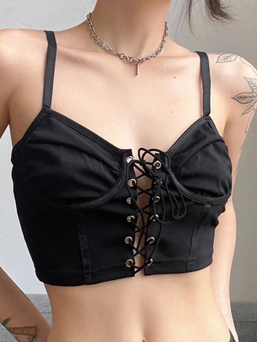 

StyleCast Black Shoulder Straps Bralette Crop Top