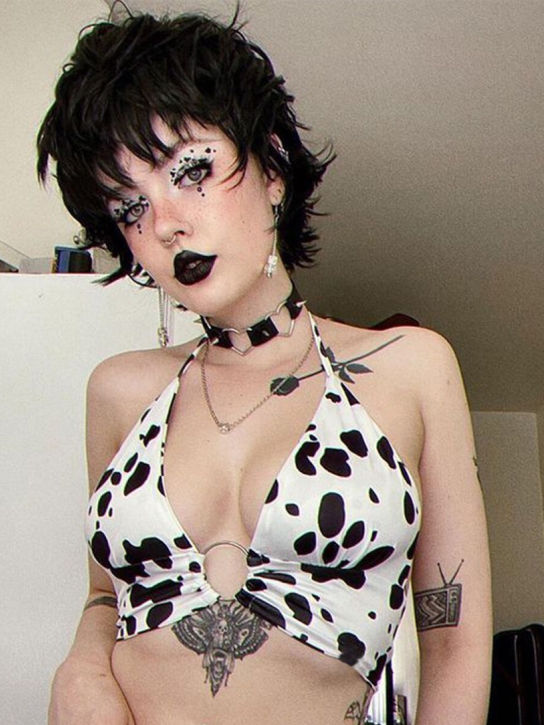 

StyleCast White Polka Dot Printed Bralette Crop Top