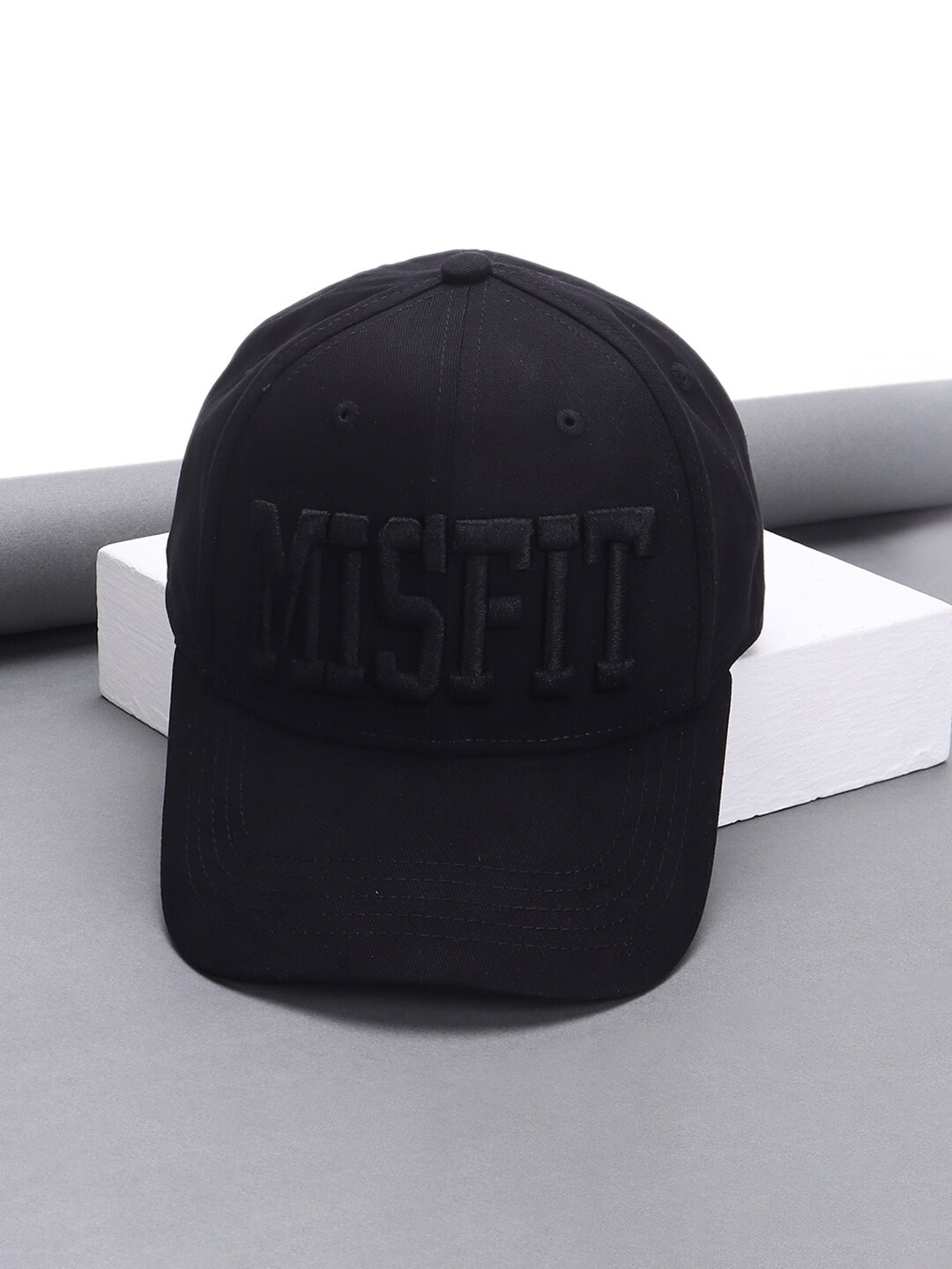 

Bewakoof Unisex Misfit Printed Cotton Baseball Cap, Black