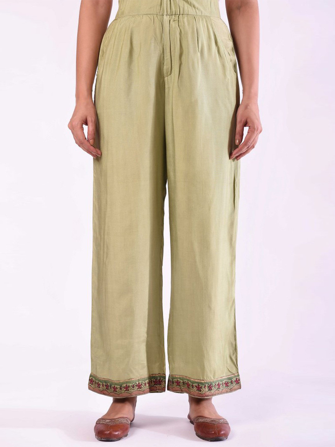 

Prakriti Jaipur Printed Mid-Rise Wide Leg Palazzos, Green