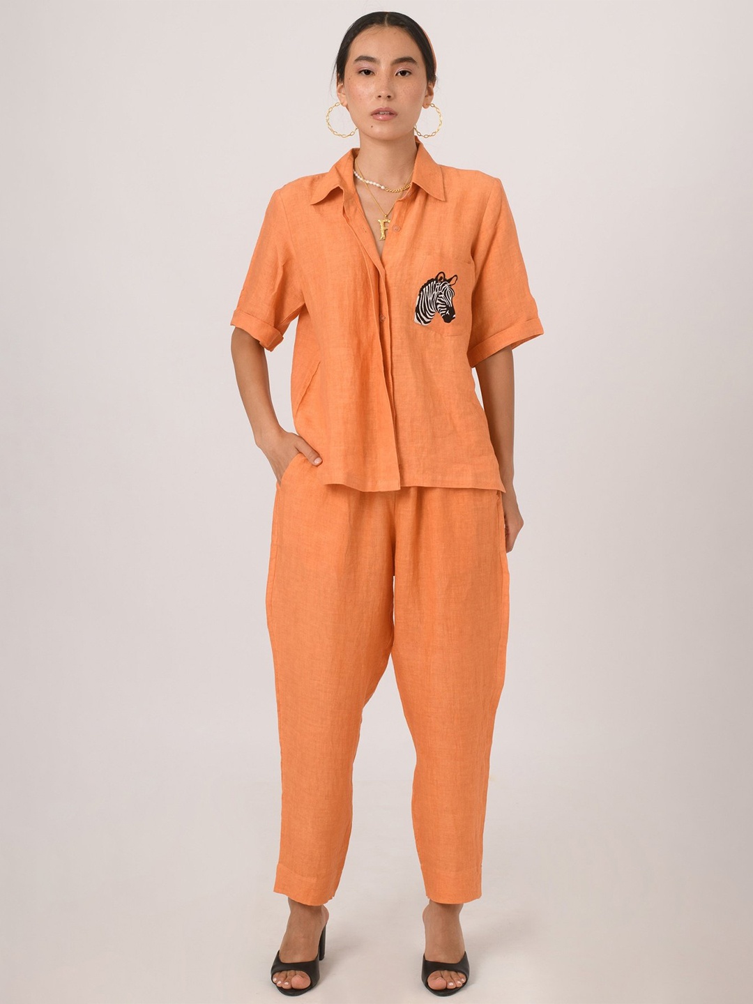 

Prakriti Jaipur Women Straight Fit Linen Trouser, Orange