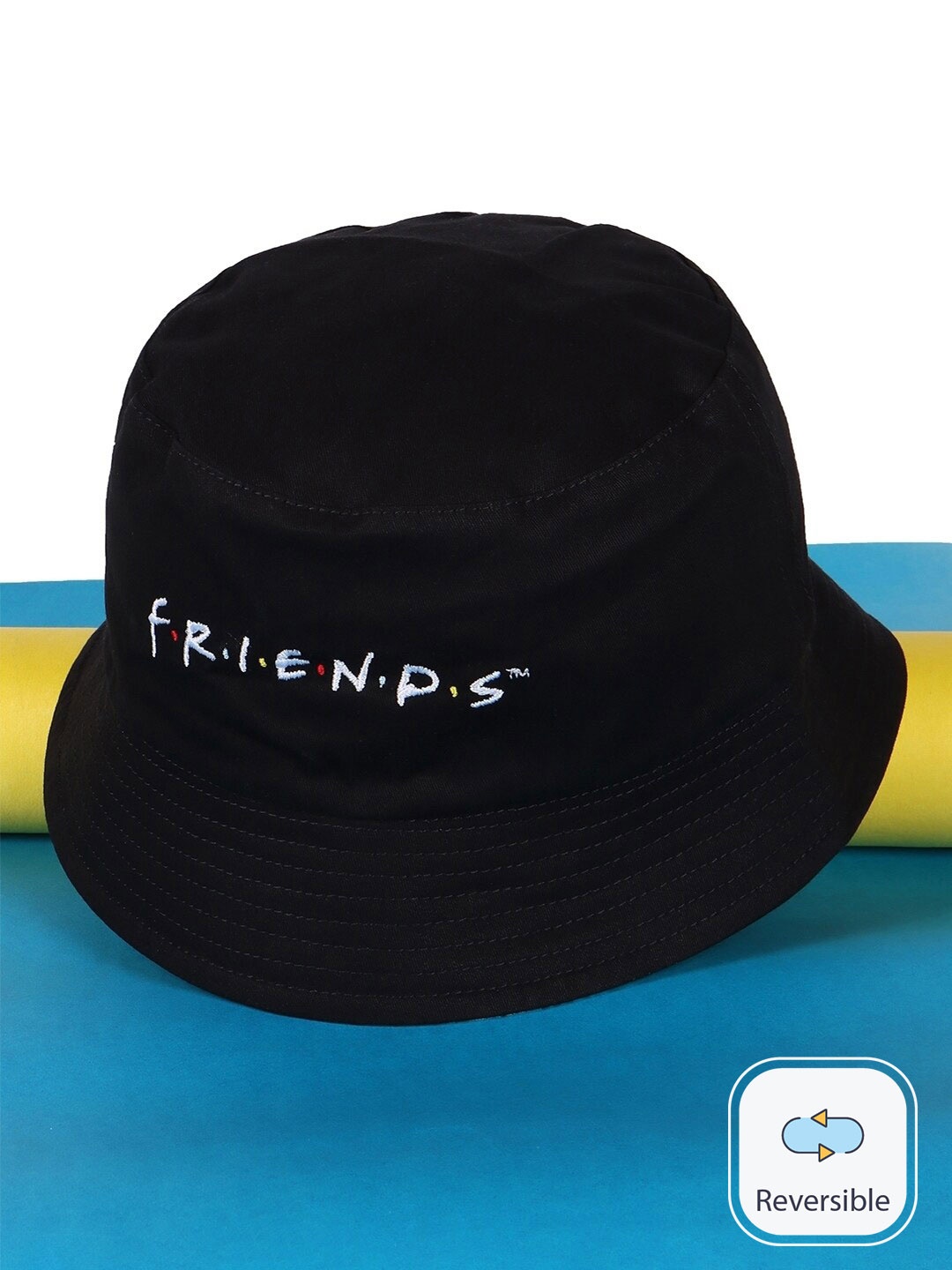 

Bewakoof Unisex Friends Printed Reversible Cotton Bucket Hat, Black