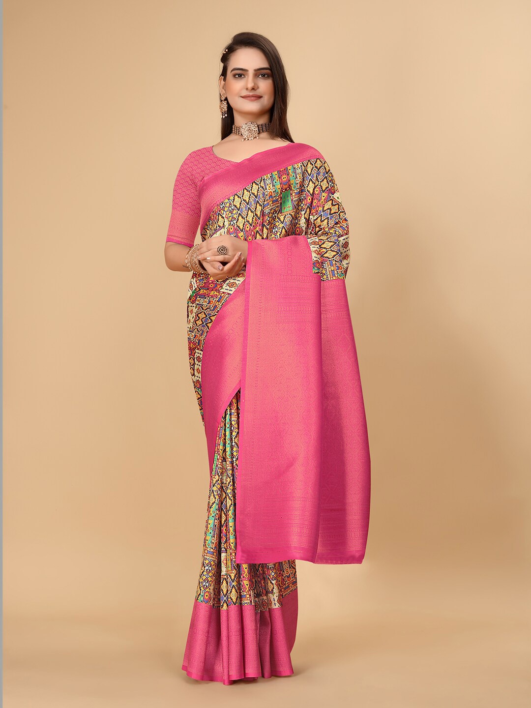 

Pionex Ethnic Motifs Zari Pure Silk Banarasi Saree, Pink