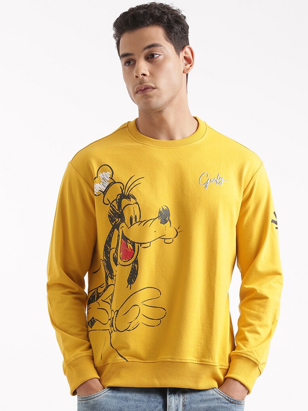 

WROGN Goofy Printed Cotton Pullover, Yellow