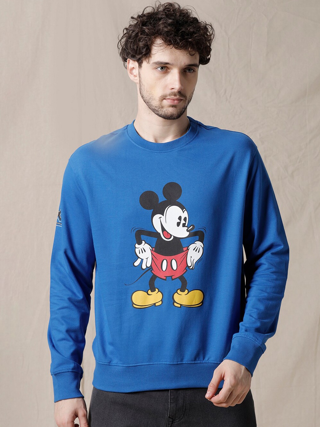 

WROGN Mickey Mouse Printed Cotton Pullover, Blue