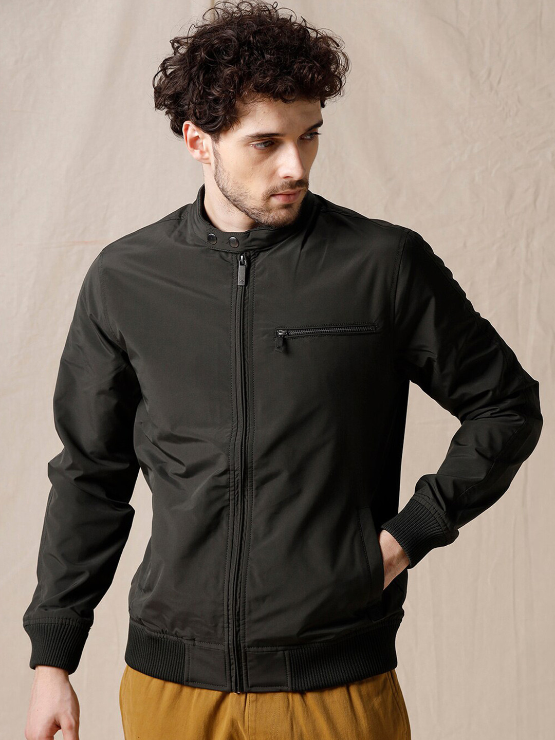 

WROGN Long Sleeves Mock Collar Sweatshirt, Black