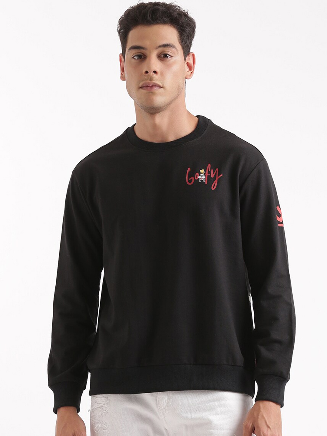 

WROGN Goofy Printed Cotton Pullover, Black