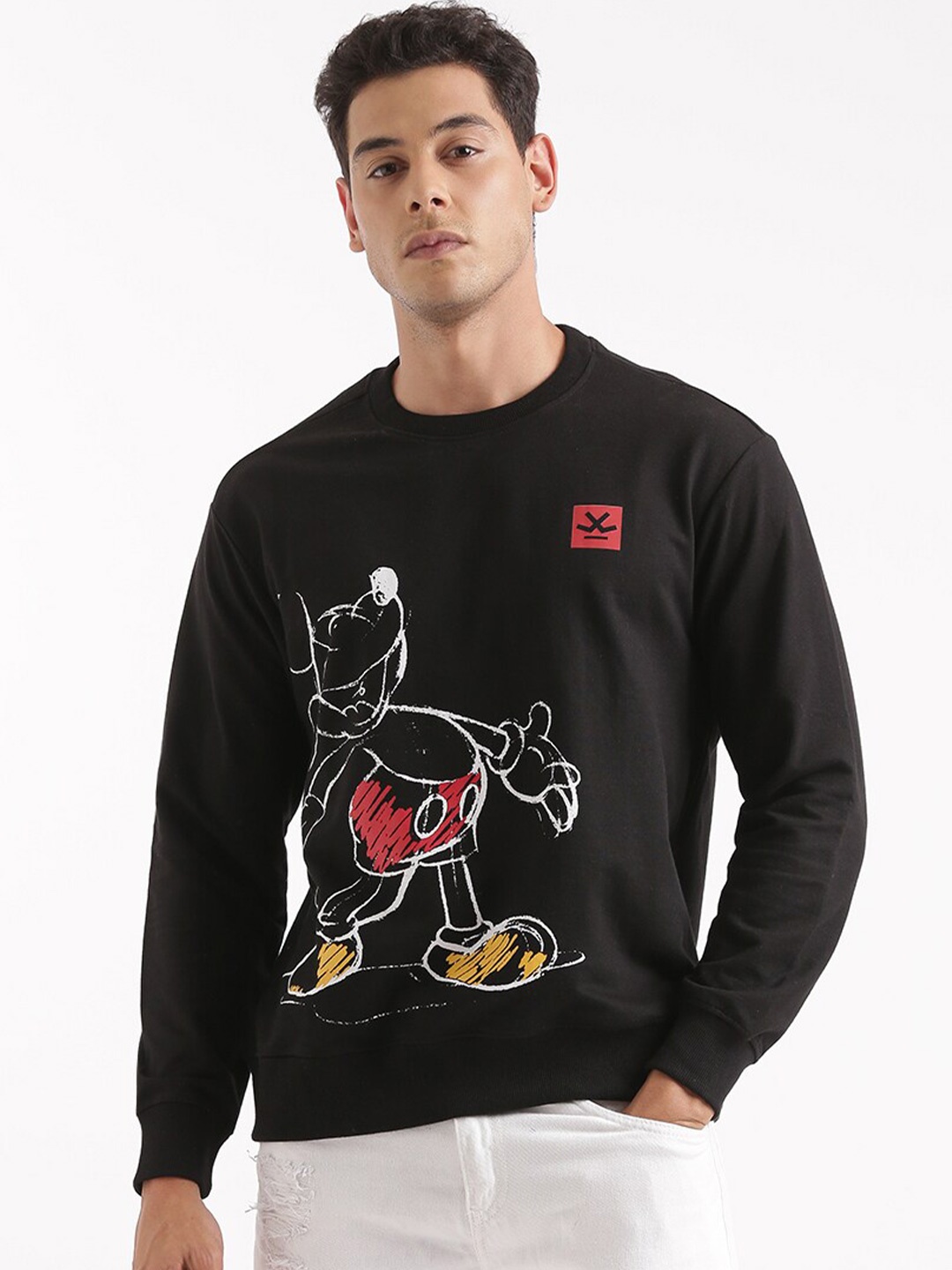 

WROGN Printed Round Neck Long Sleeves Pullover Sweatshirt, Black
