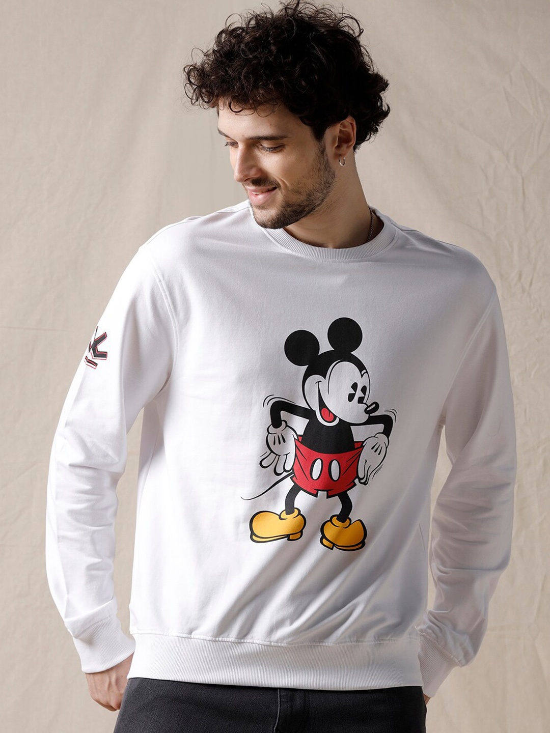 

WROGN Mickey Mouse Printed Cotton Pullover, White