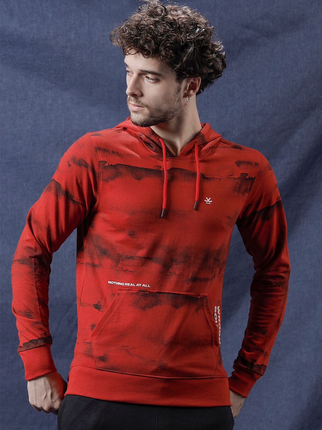 

WROGN Printed Hooded Long Sleeves Sweatshirt, Red