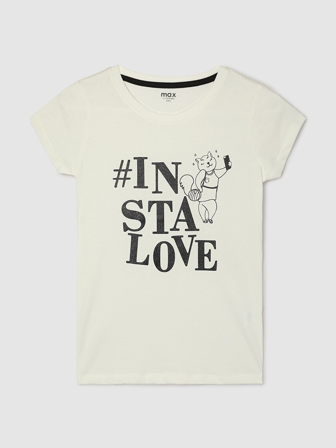 

max Girls Typography Printed Cotton T-shirt, White