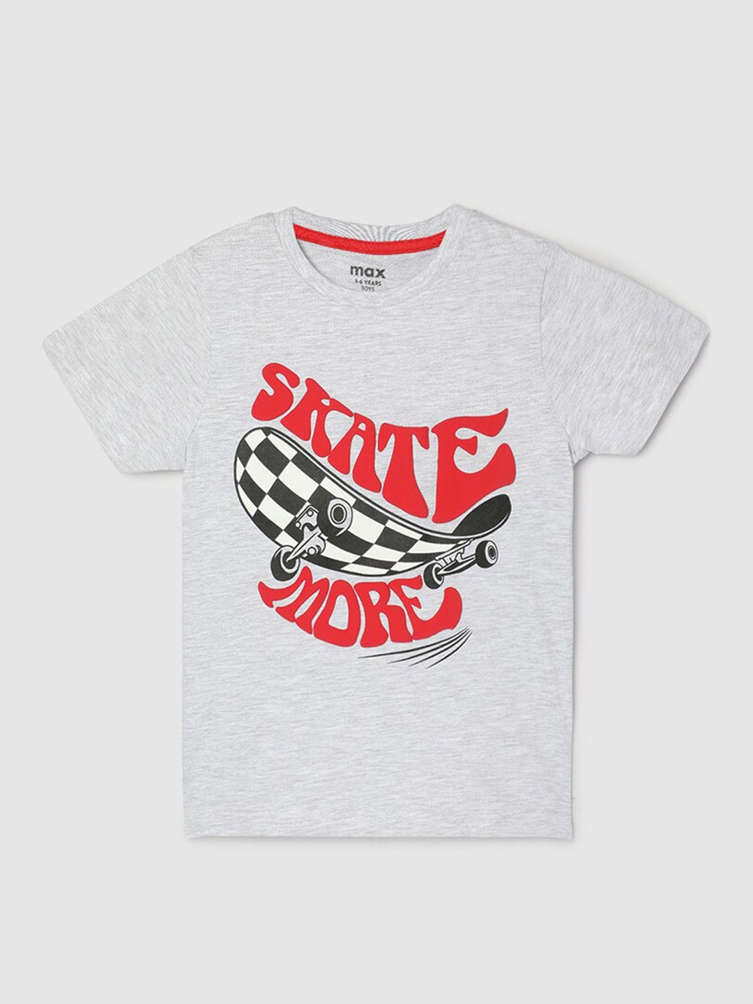 

max Boys Typography Printed Pure Cotton T-shirt, Grey