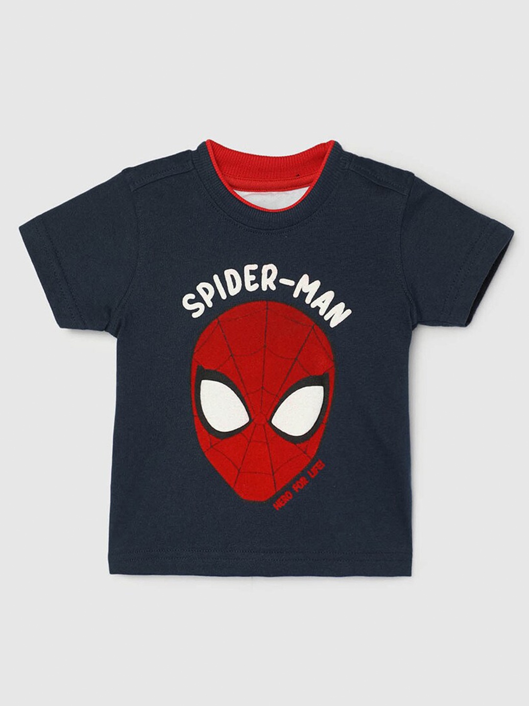

max Boys Round Neck Short Sleeves Typography Printed Cotton Applique T-shirt, Navy blue