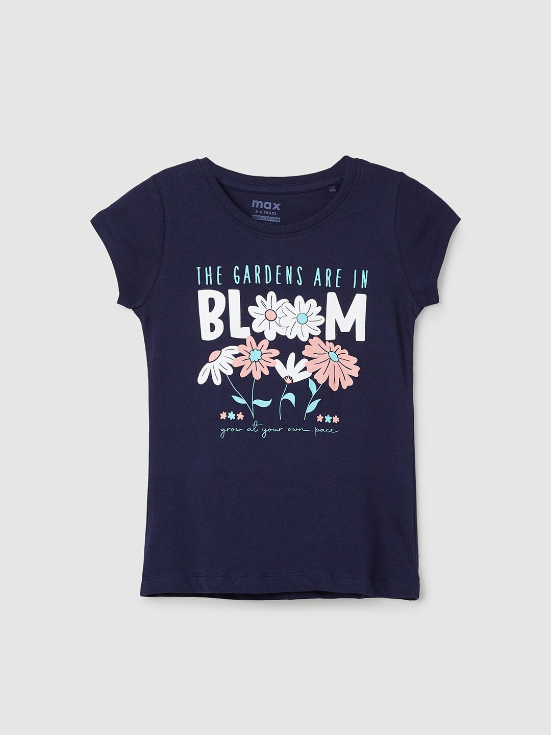 

max Girls Typography Printed Cotton T-shirt, Navy blue