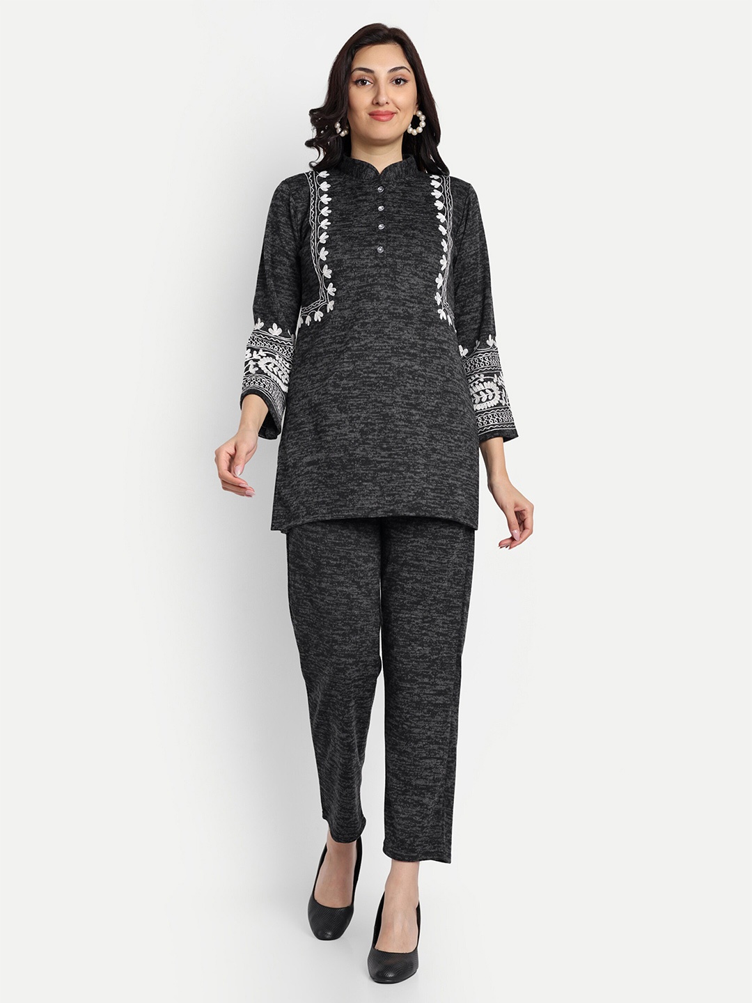 

FNOCKS Embroidered Top With Trouser, Charcoal