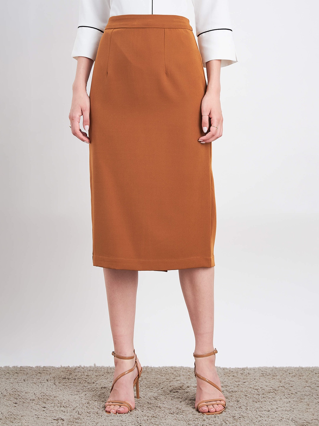 

SALT ATTIRE Straight Knee Length Skirt, Tan