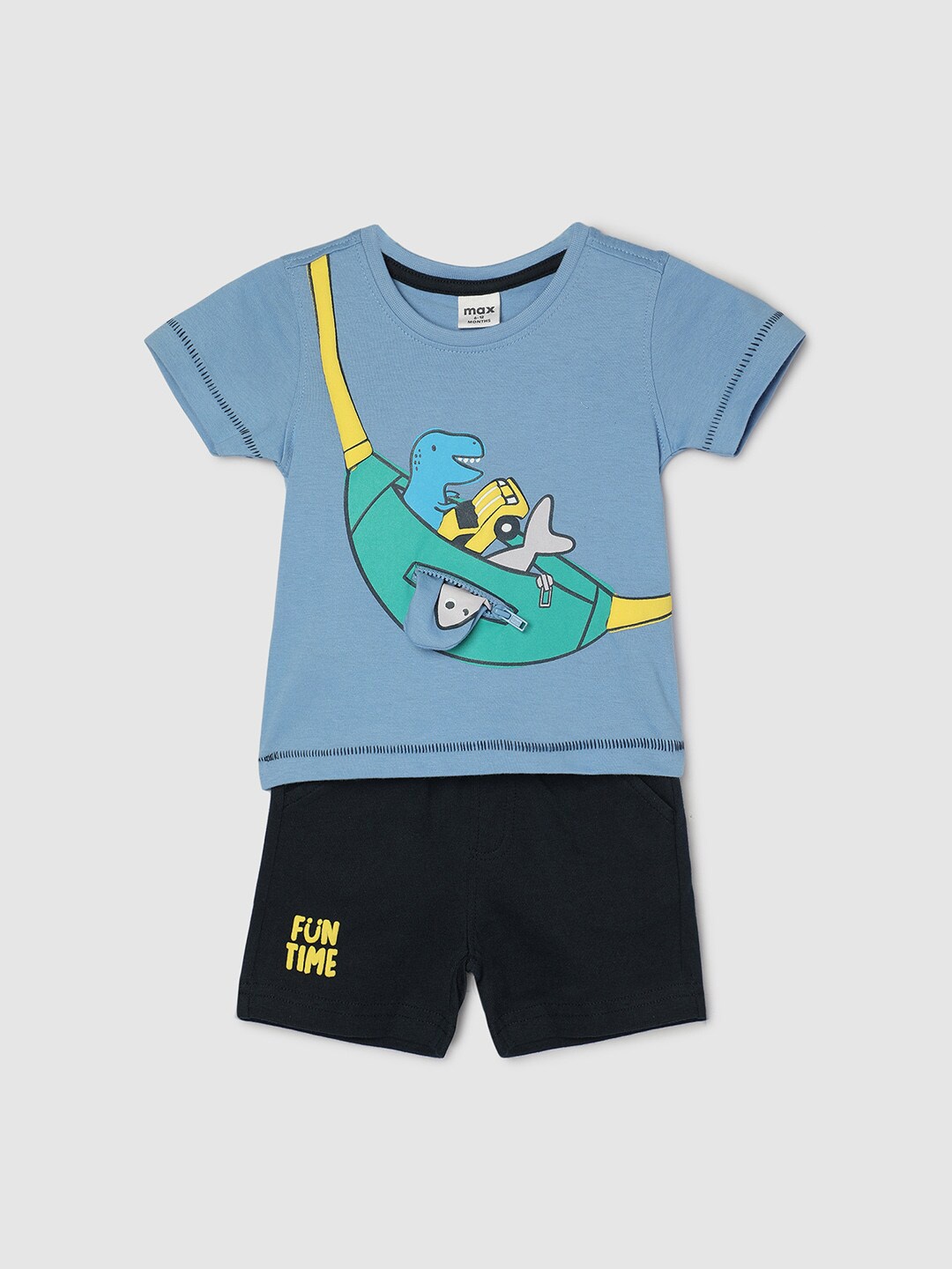 

max Boys Graphic Printed Pure Cotton Night suit, Blue