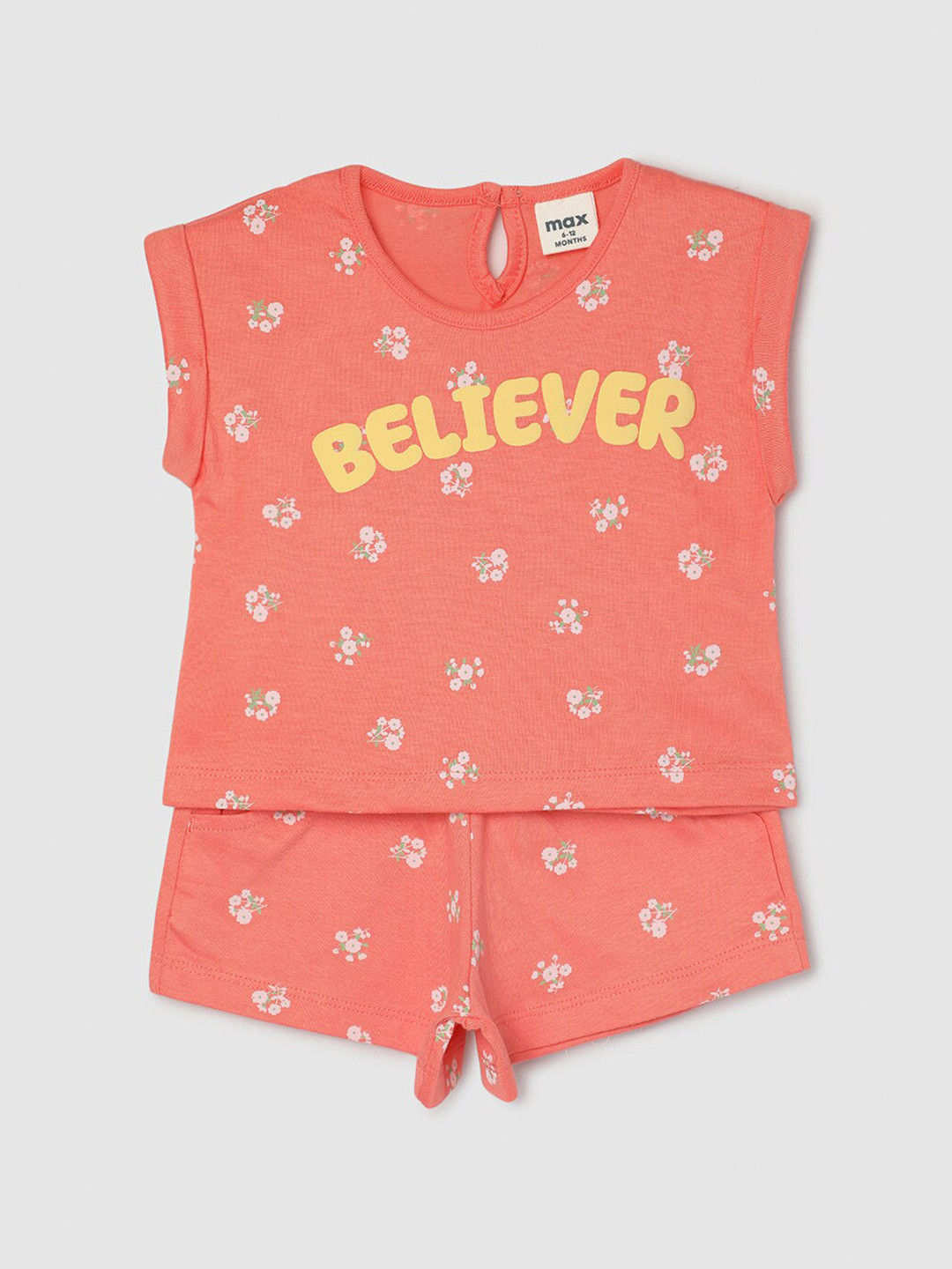 

max Infants Girls Floral Printed Pure Cotton Night suit, Orange