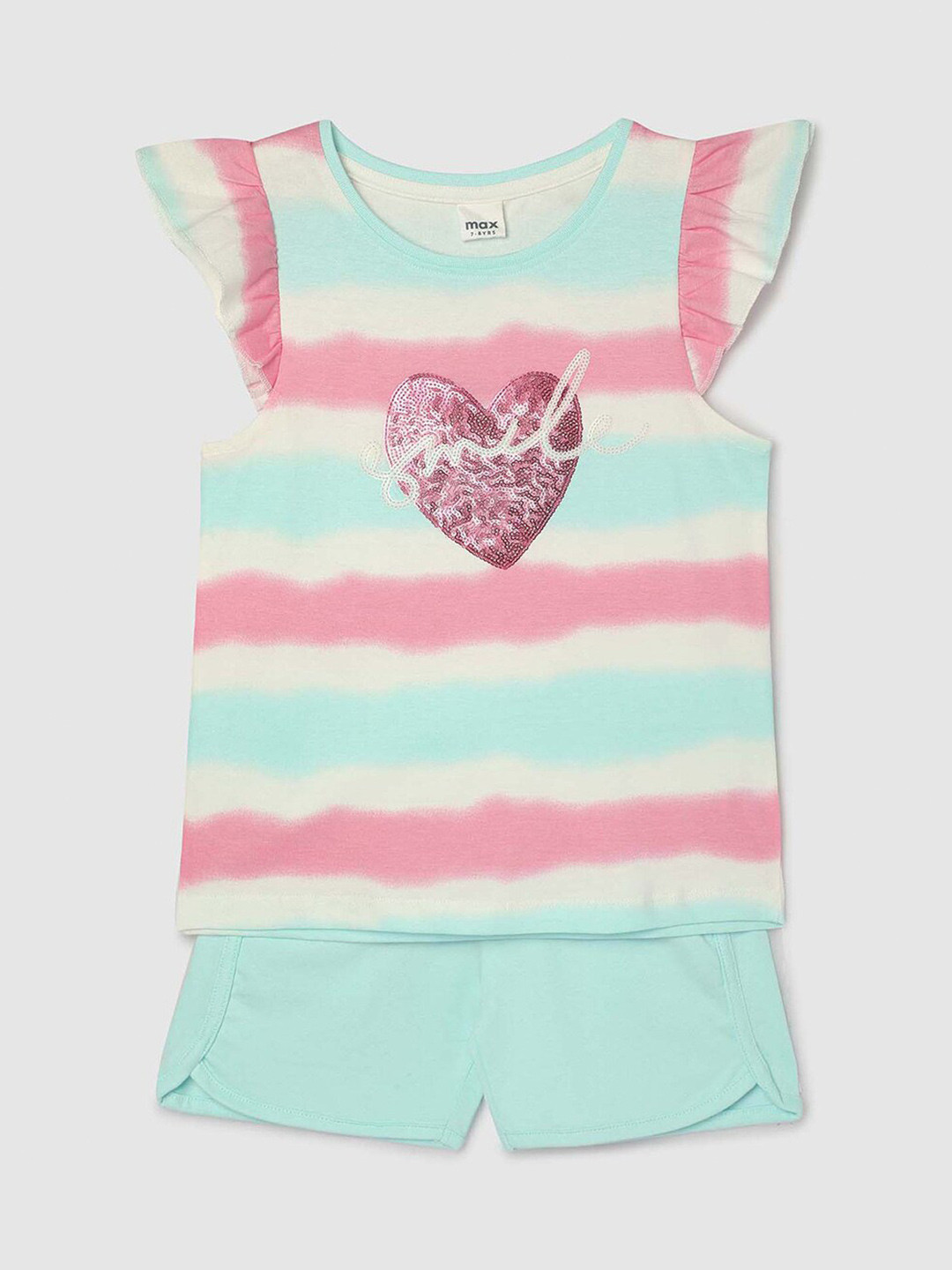 

max Girls Striped Pure Cotton Night Suit, Blue