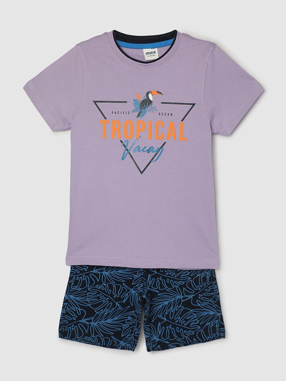 

max Boys Typography Printed Pure Cotton Night Suit, Purple