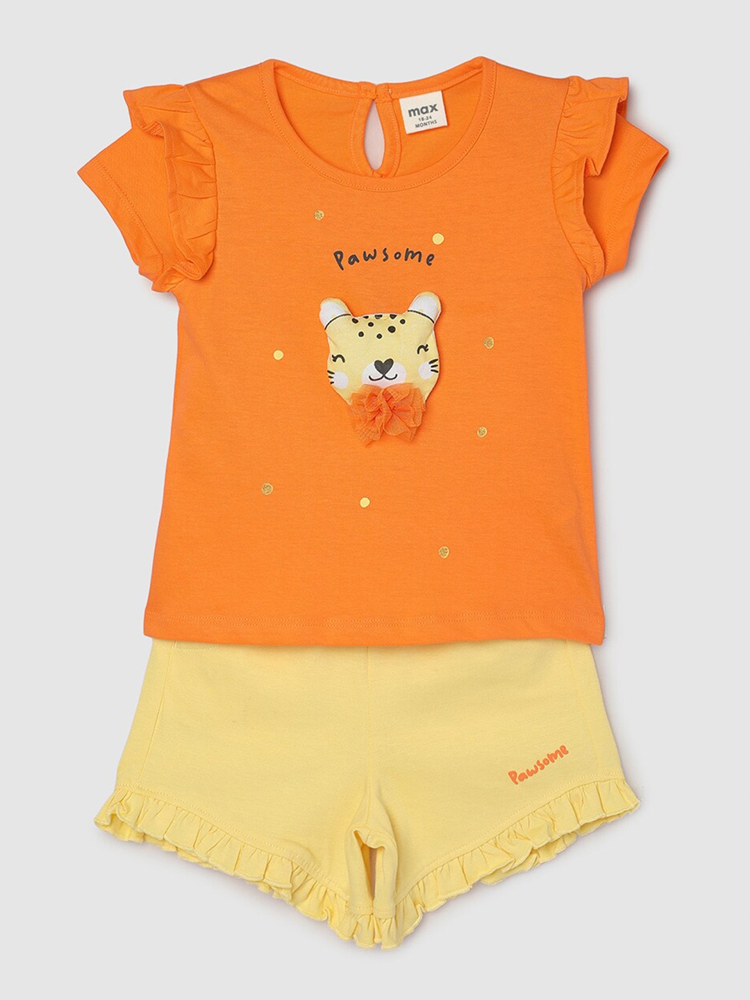 

max Girls Graphic Printed Pure Cotton Night Suit, Orange