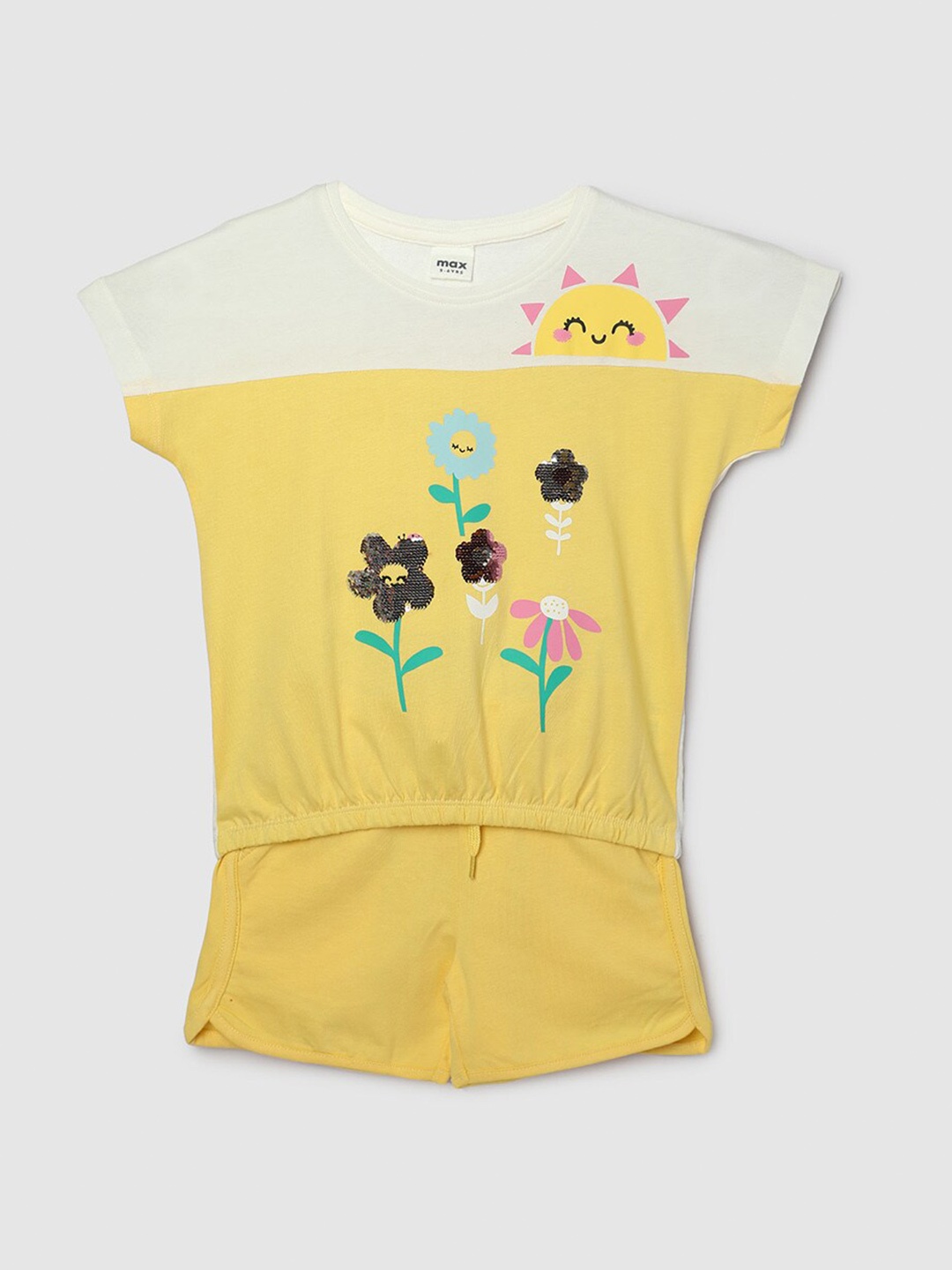 

max Girls Graphic Printed Pure Cotton Night suit, Yellow