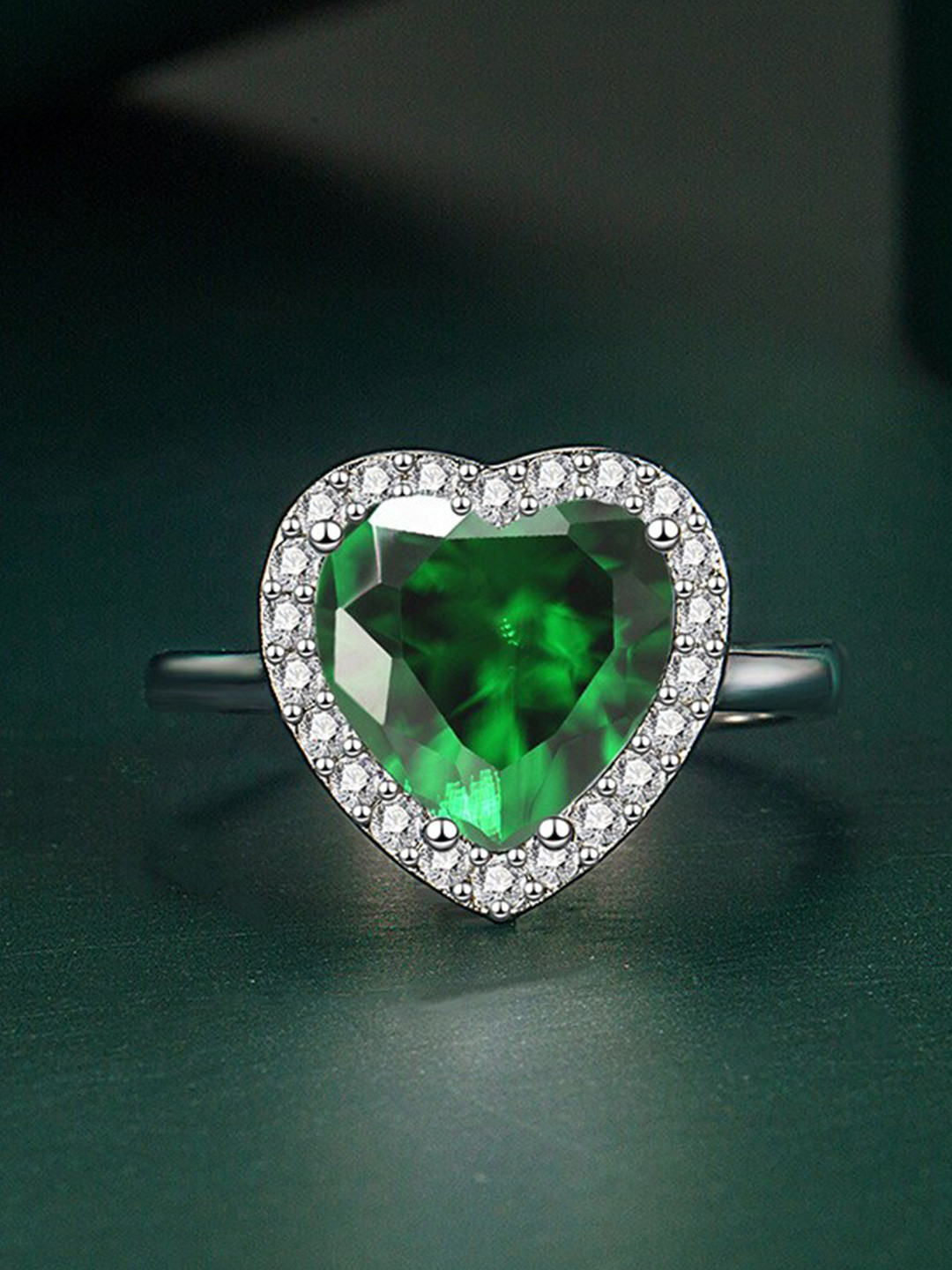 

MYKI Silver-Plated Cubic Zirconia Studded Heart Solitaire Adjustable Finger Ring