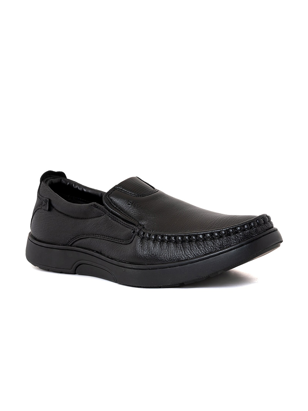 

Khadims Men Round Toe Leather Formal Slip-On Shoes, Black