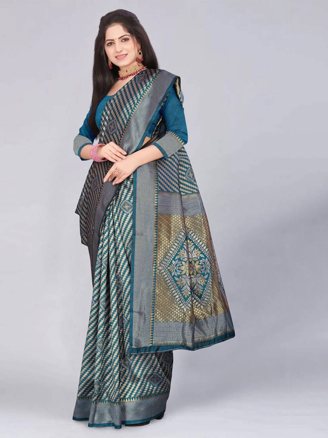 

MUKHITA Woven Design Zari Kanjeevaram Saree, Blue