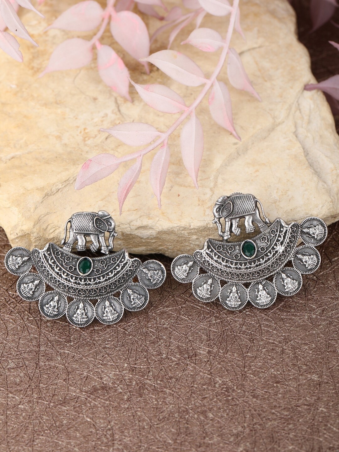 

Anouk Silver-Toned Silver-Plated Oxidised Contemporary Chandbalis