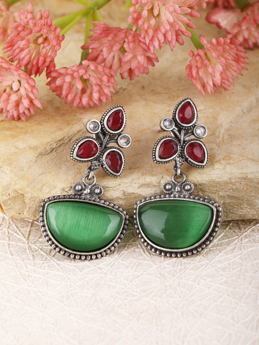 

Anouk Silver Plated Oxidised Stone Studded Drop Earrings