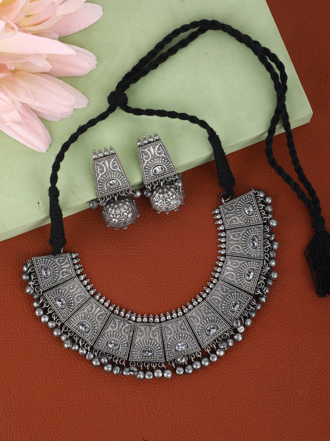 

Anouk Silver-Plated Oxidised Textured Jewellery Set