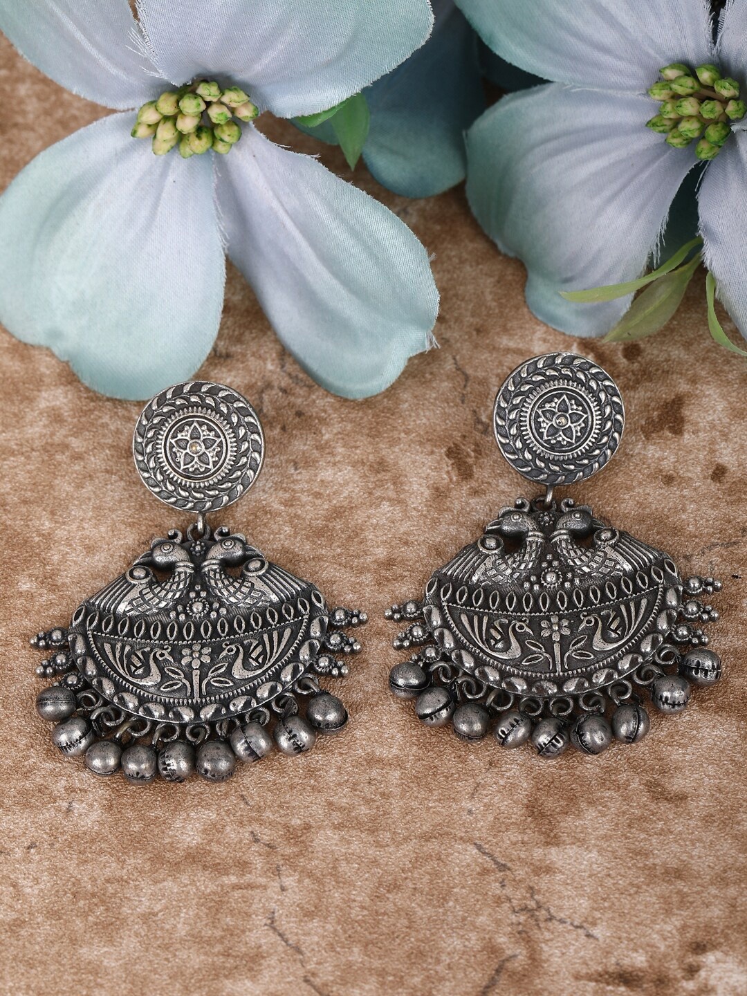 

Anouk Silver-Plated Beaded Contemporary Oxidised Drop Earrings