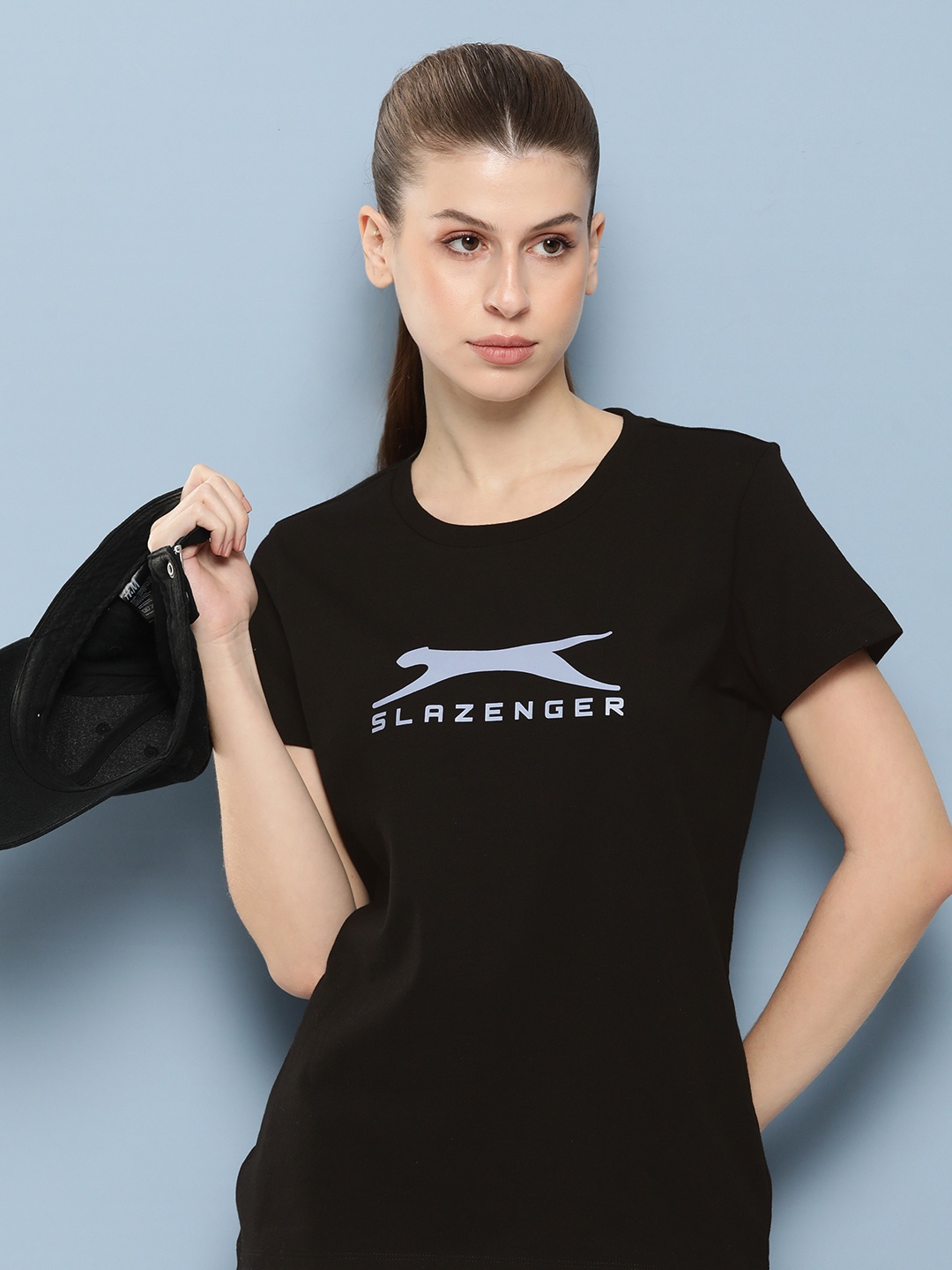 

Slazenger Women Brand Logo Printed Pure Cotton T-shirt, Black